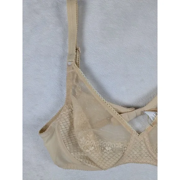 NWT Chantelle Nude Lace Sheer Full Coverage Underwire‎ Bra 34B French Creation